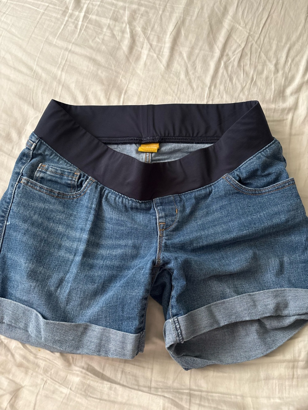 Old Navy Navy Waistband Blue Denim Maternity Shorts